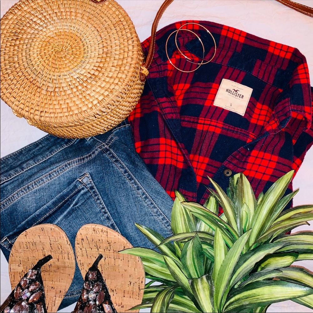 Hollister Red Button Up Flannel